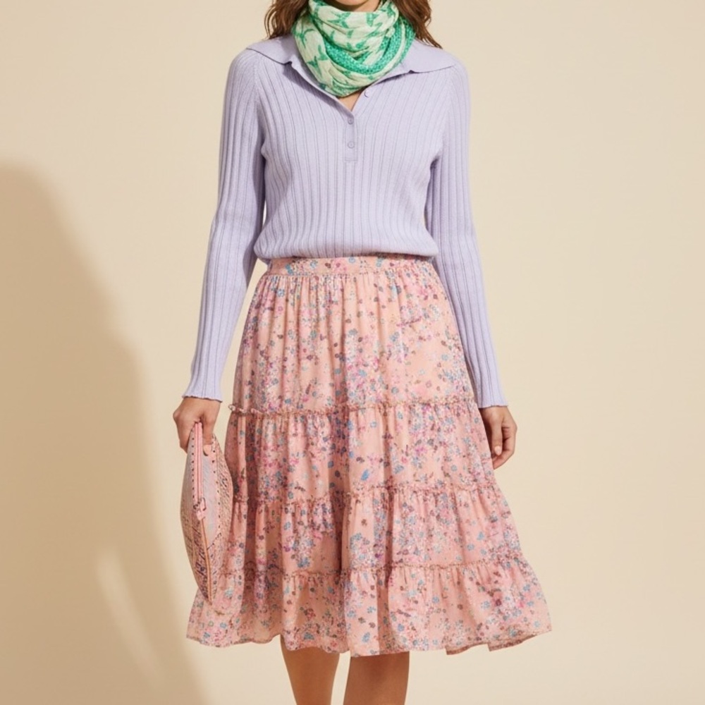 Outfit #7: 4-PC Set! LOLLIPOPS Paris Clutch, Lavender Knit & Floral Skirt
